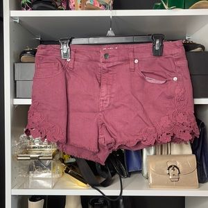 Maroon shorts with lace detailing
